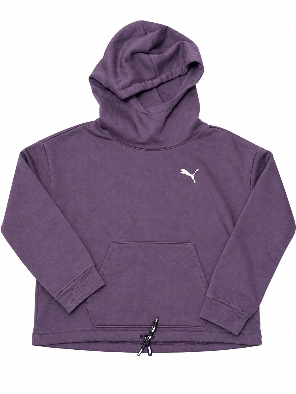 PUMA Women’s Purple Fleece Pullover Hoodie L Drawcord Hem Oversized